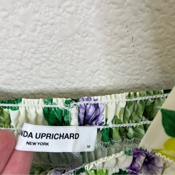 Amanda Uprichard x Revolve Green Floral Smocked Sleeveless Ruffle Midi Dress M - Picture 9 of 11